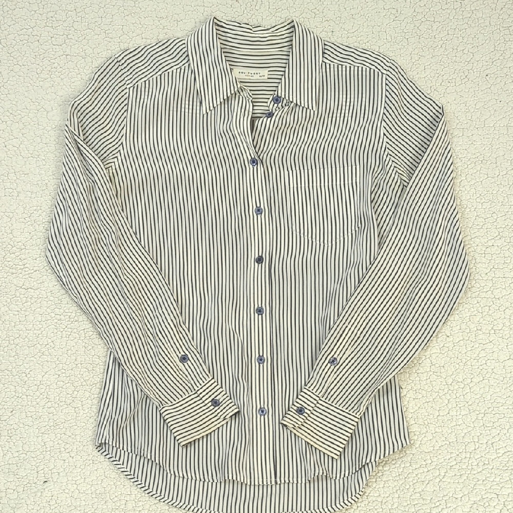 Equipment Navy and White Striped Shirt